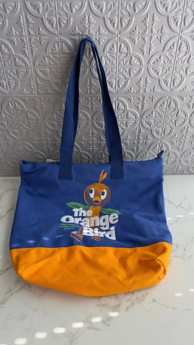Disney Parks Flower & Garden Festival 2026 Orange Bird Blue Canvas Tote Bag NEW